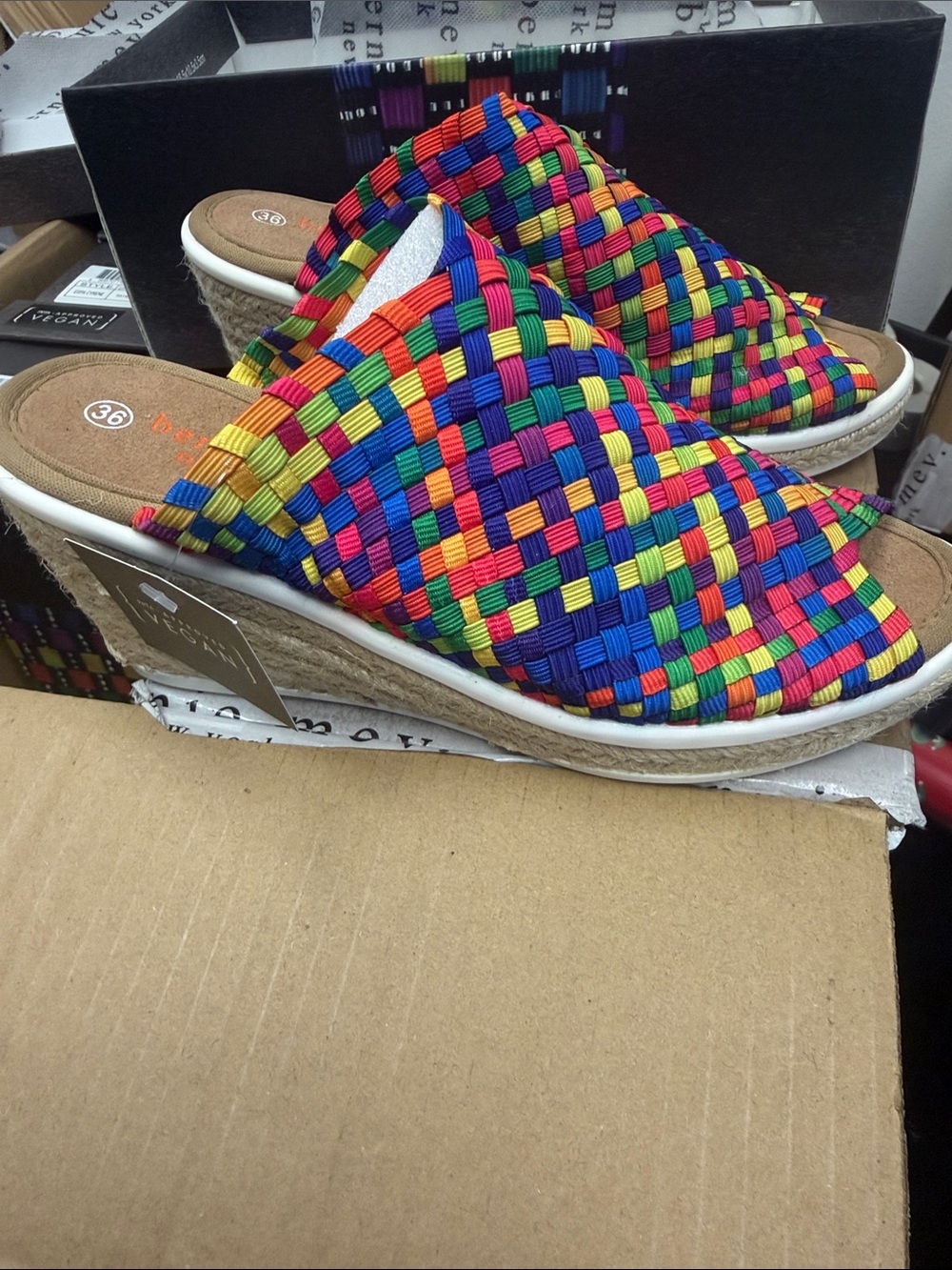 bernie mev. Rainbow Woven Slide Wedge Sandals espa Cyrene multiple sizes avail